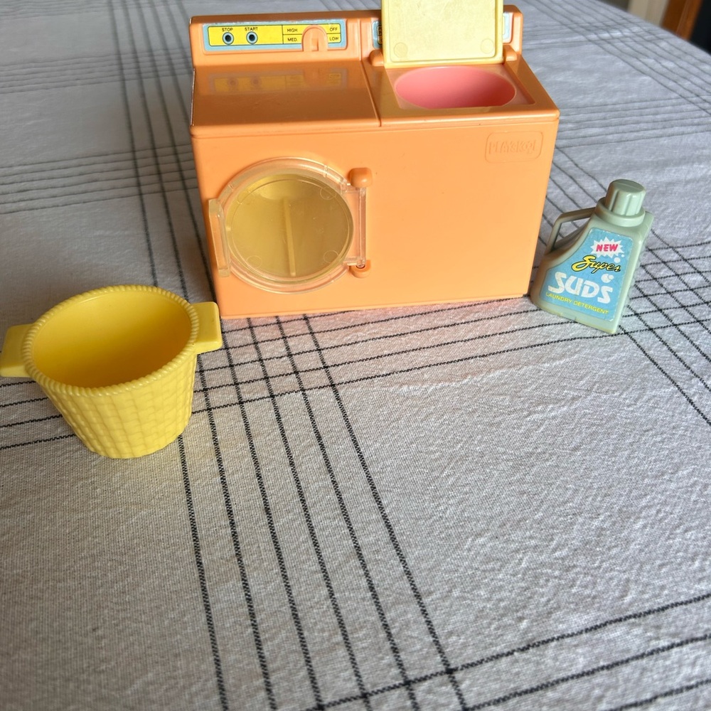 Vintage Playskool Toy Washing Machine Set with Basket and Detergent